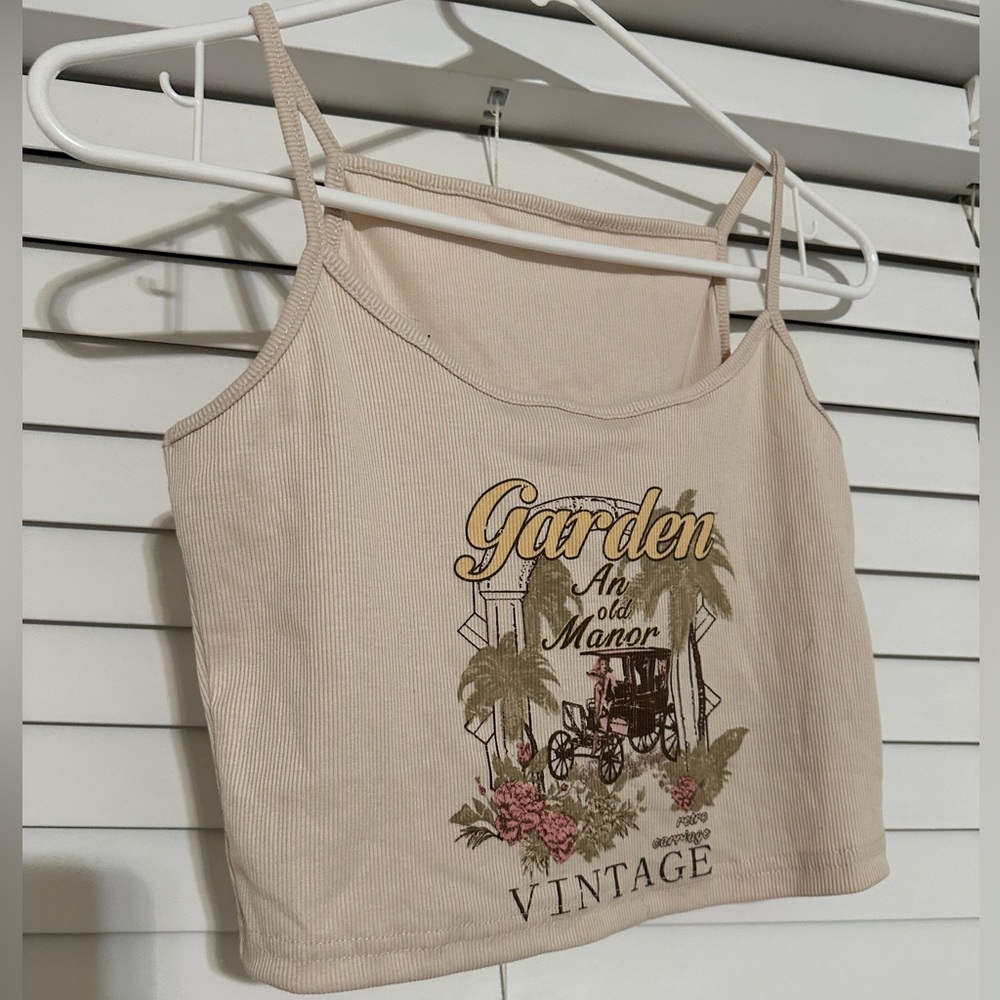 SHEIN, medium, cropped, straps, graphic, tan